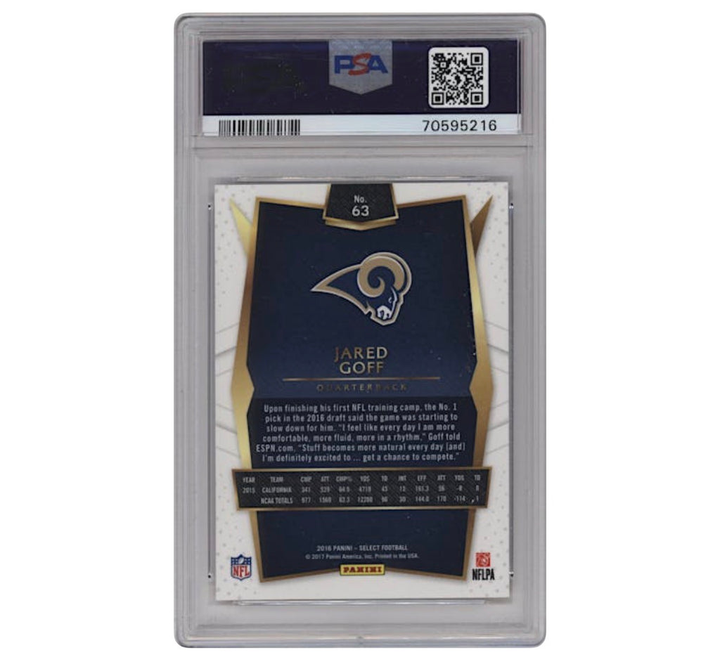 Jared Goff – 2016 Panini Select Tri-Color Prizm RC – #63 – PSA 10 GEM MINT