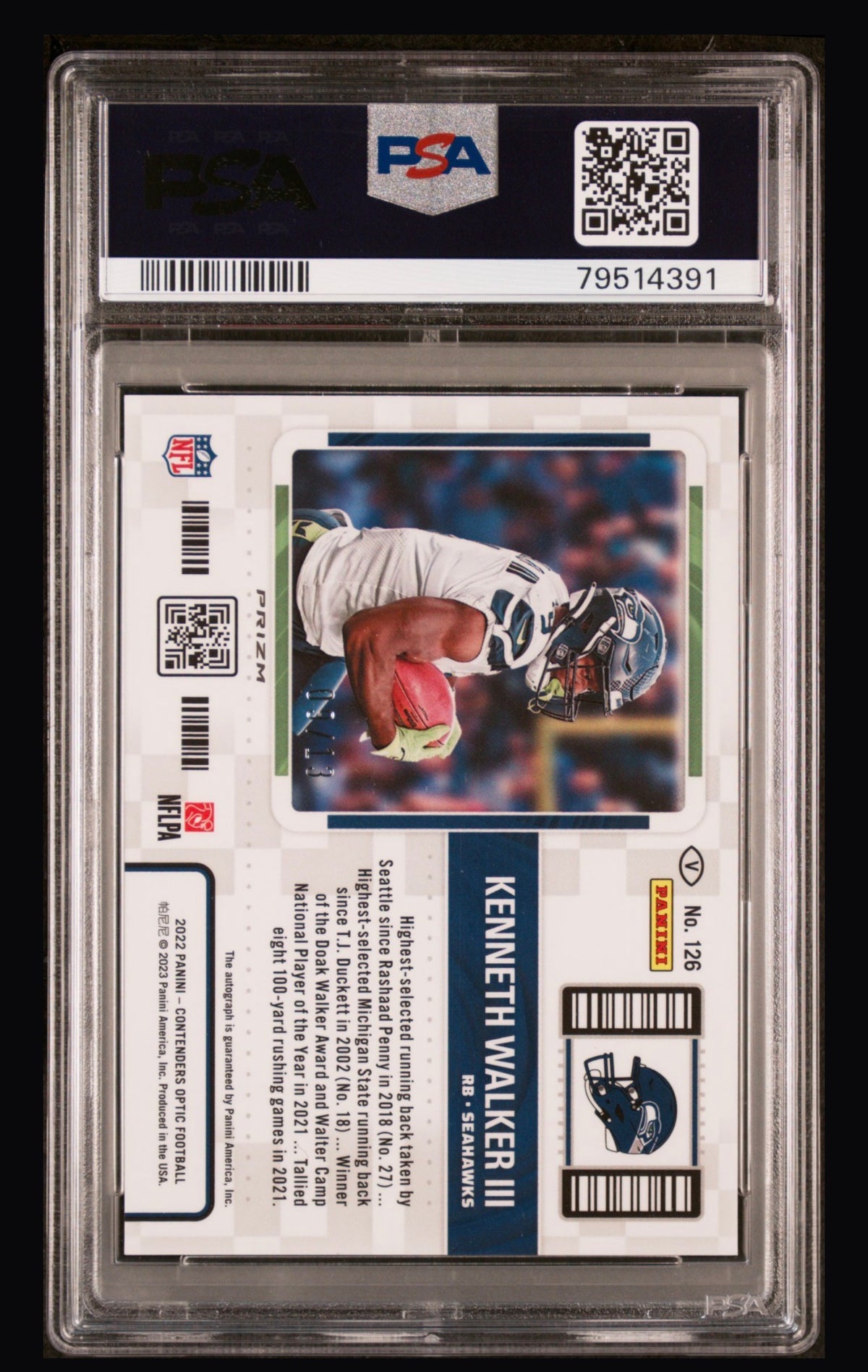 2022 Panini Contenders Optic Kenneth Walker III /13 PSA 9 Auto