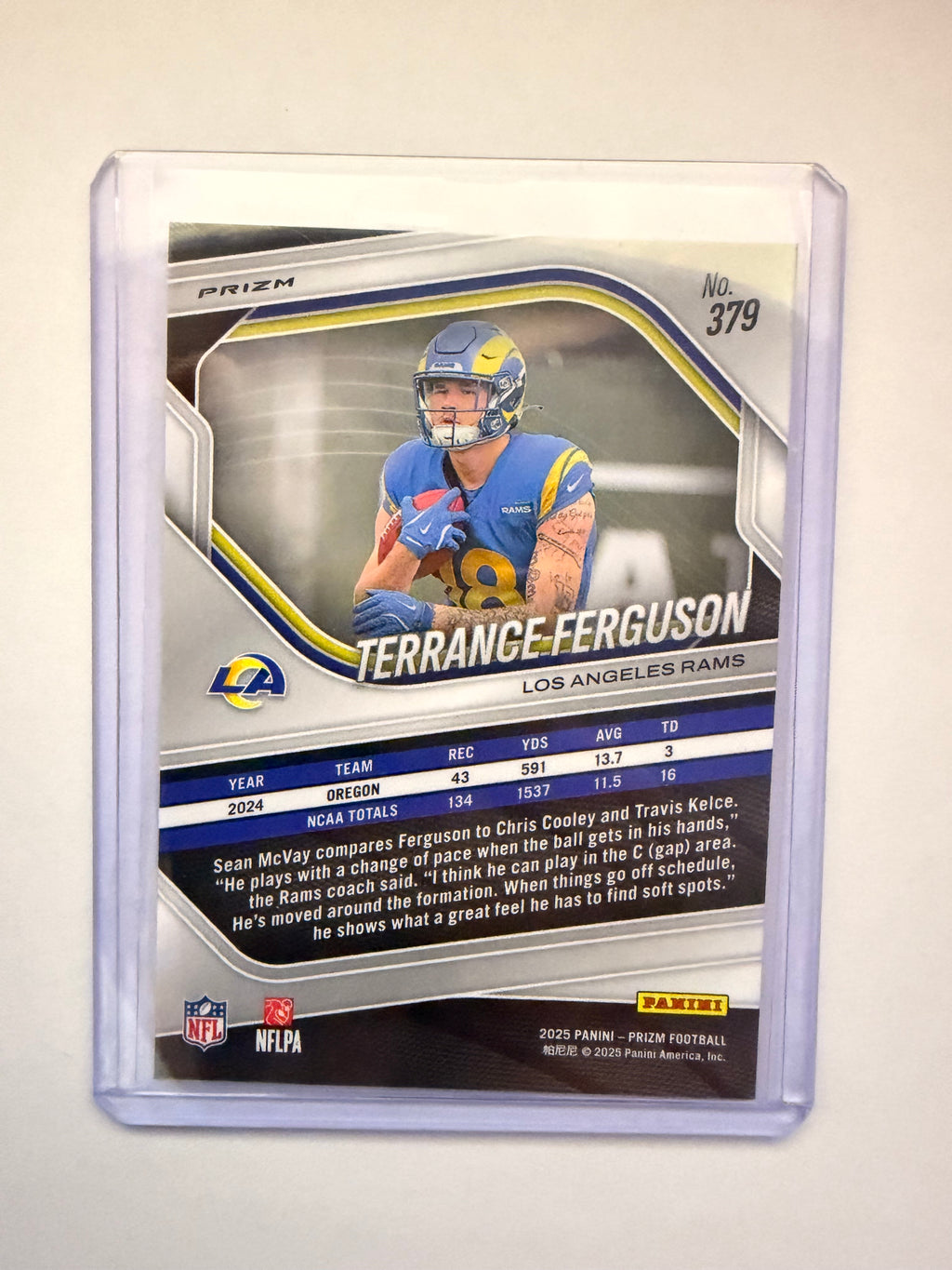 2025 Panini Prizm Terrance Ferguson RC (Silver Prizm) – Los Angeles Rams rookie tight end.