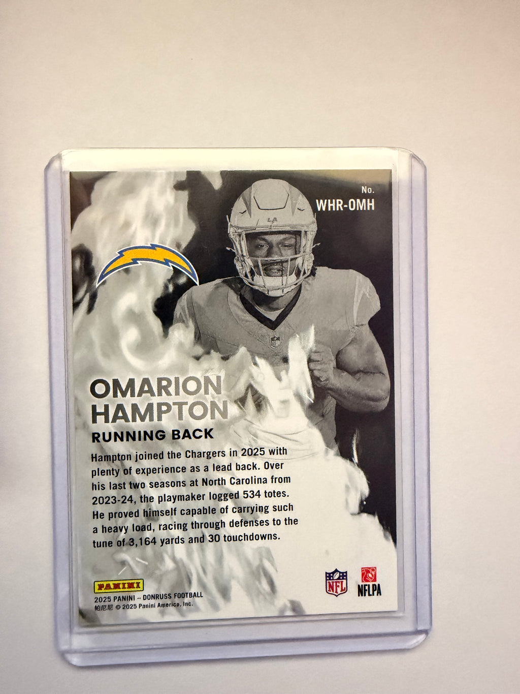 Donruss White Hot Rookies Omarion Hampton – Los Angeles Chargers insert.