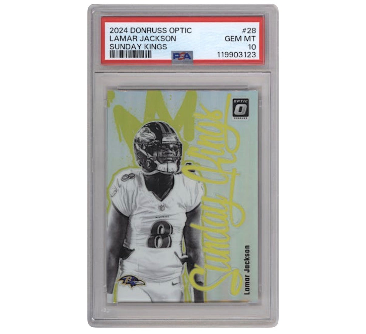 Lamar Jackson – 2024 Donruss Optic Sunday Kings – #28 – PSA 10 GEM MINT
