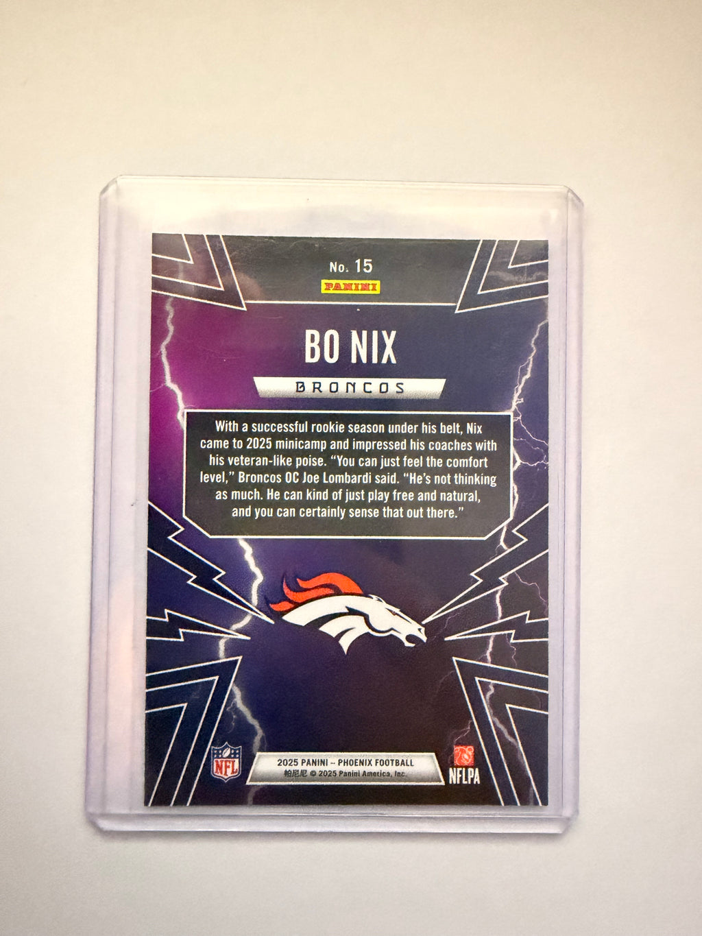 2025 Panini Phoenix “Thunderbirds” Bo Nix RC – Denver Broncos rookie insert.