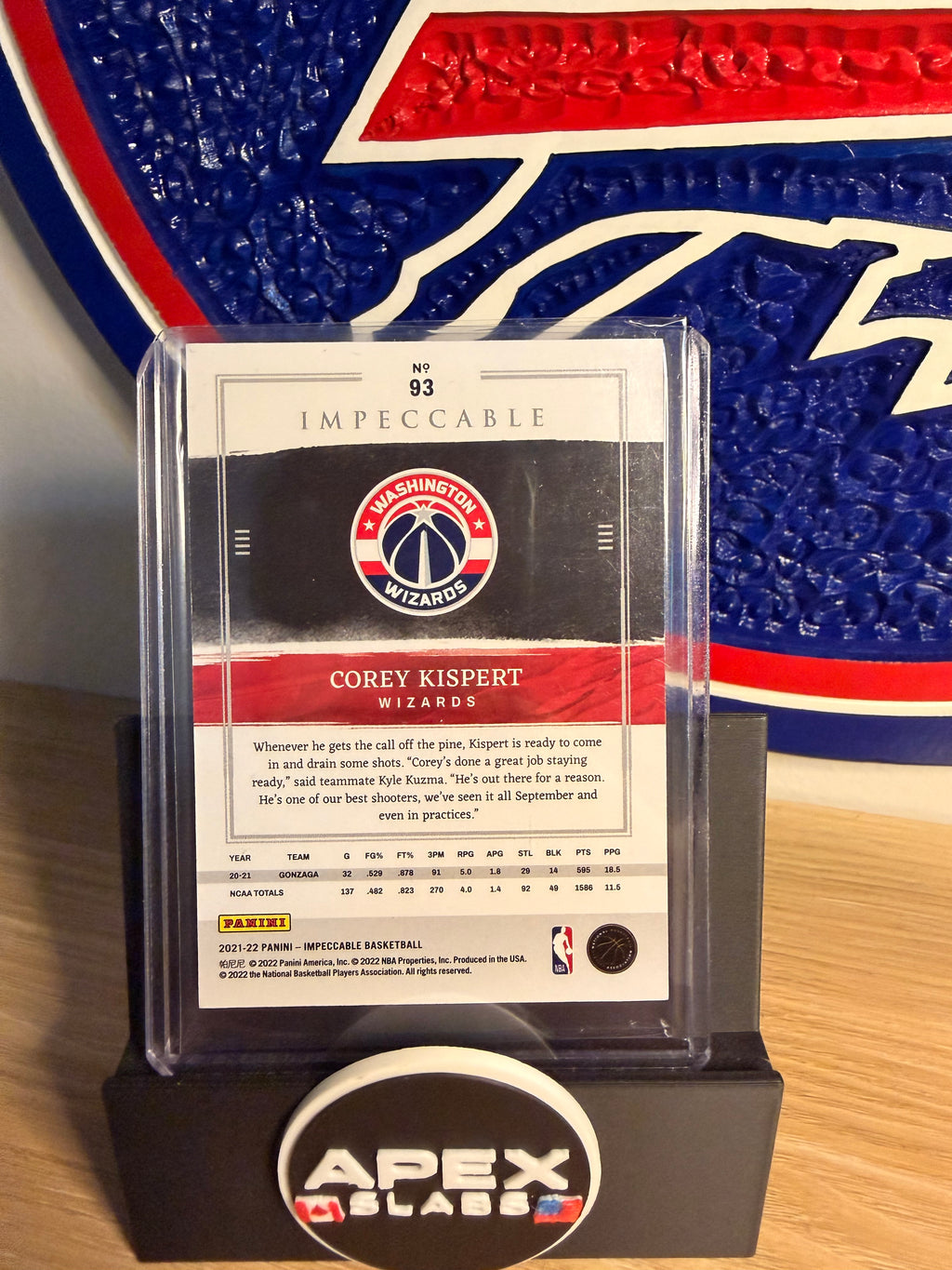 2021-22 Panini Impeccable Corey Kispert Rookie RC GOLD /49 Washington Wizards