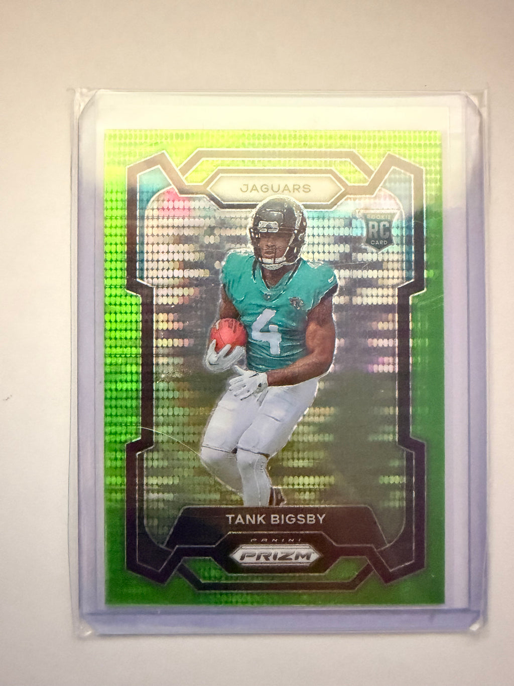 2023 Panini Prizm Tank Bigsby Green Prizm RC – Jacksonville Jaguars. Green parallel rookie.