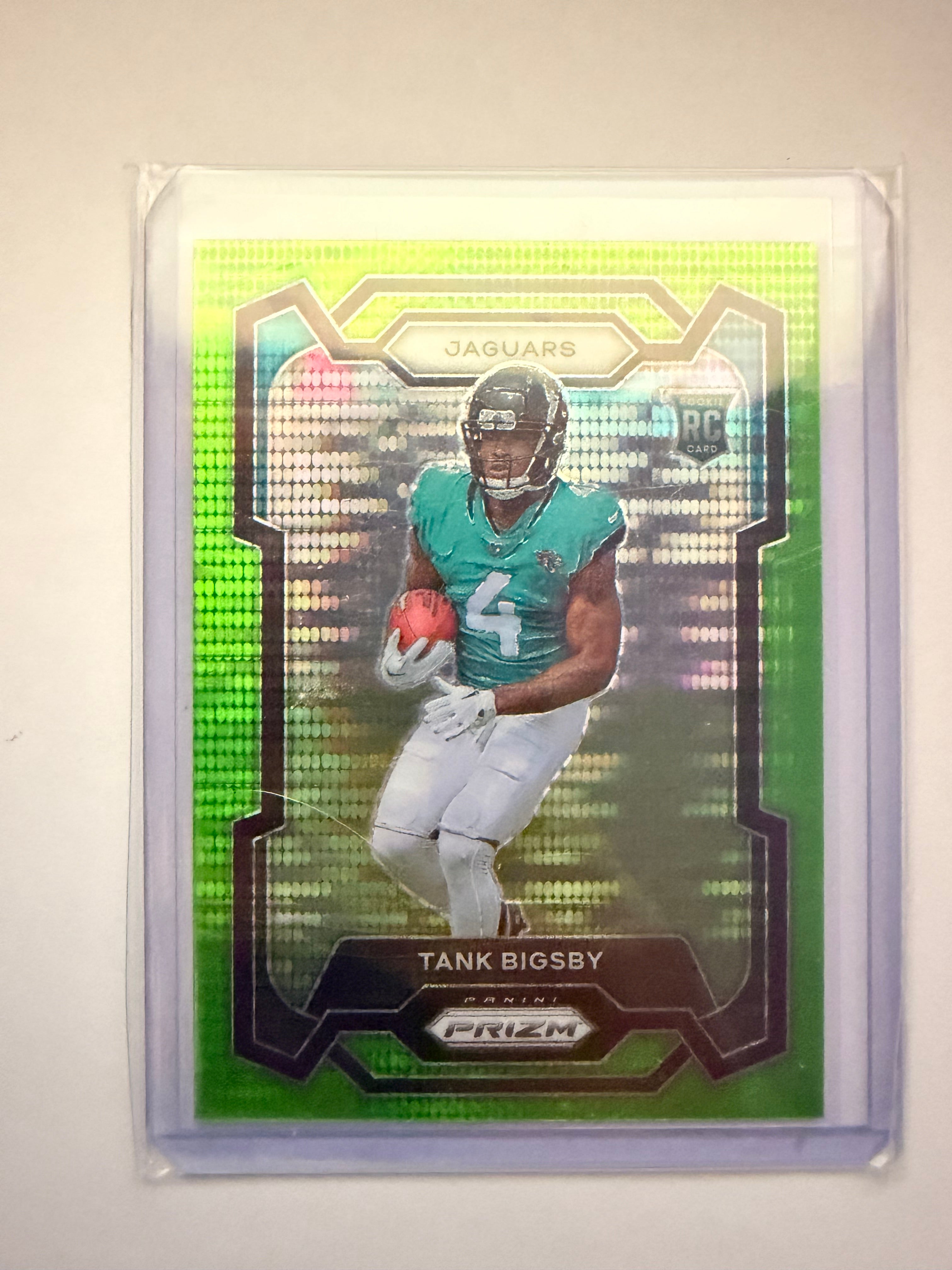 2023 Panini Prizm Tank Bigsby Green Prizm RC – Jacksonville Jaguars. Green parallel rookie.