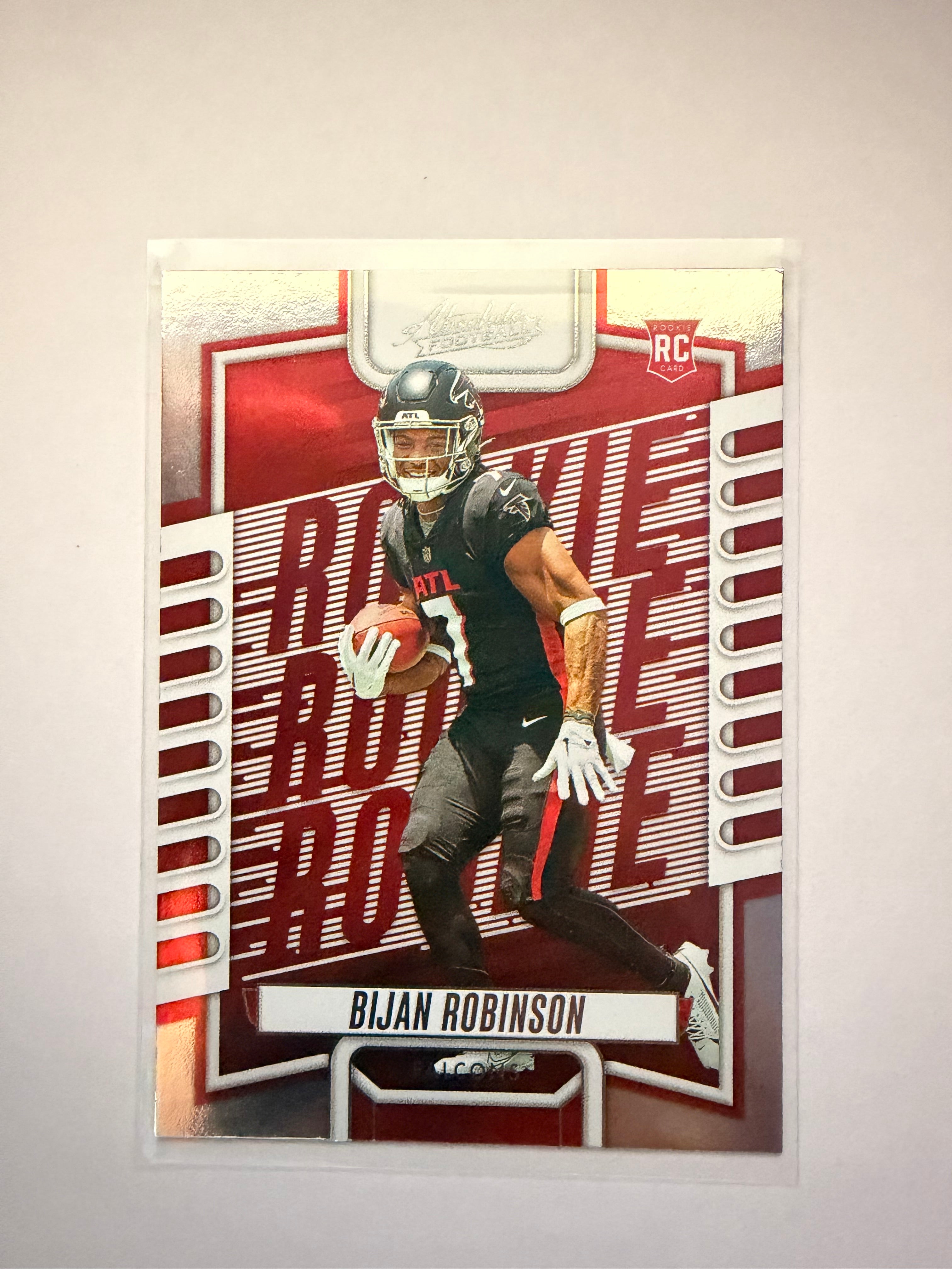 2023 Panini Absolute Bijan Robinson RC – Atlanta Falcons. Clean base rookie from Absolute.