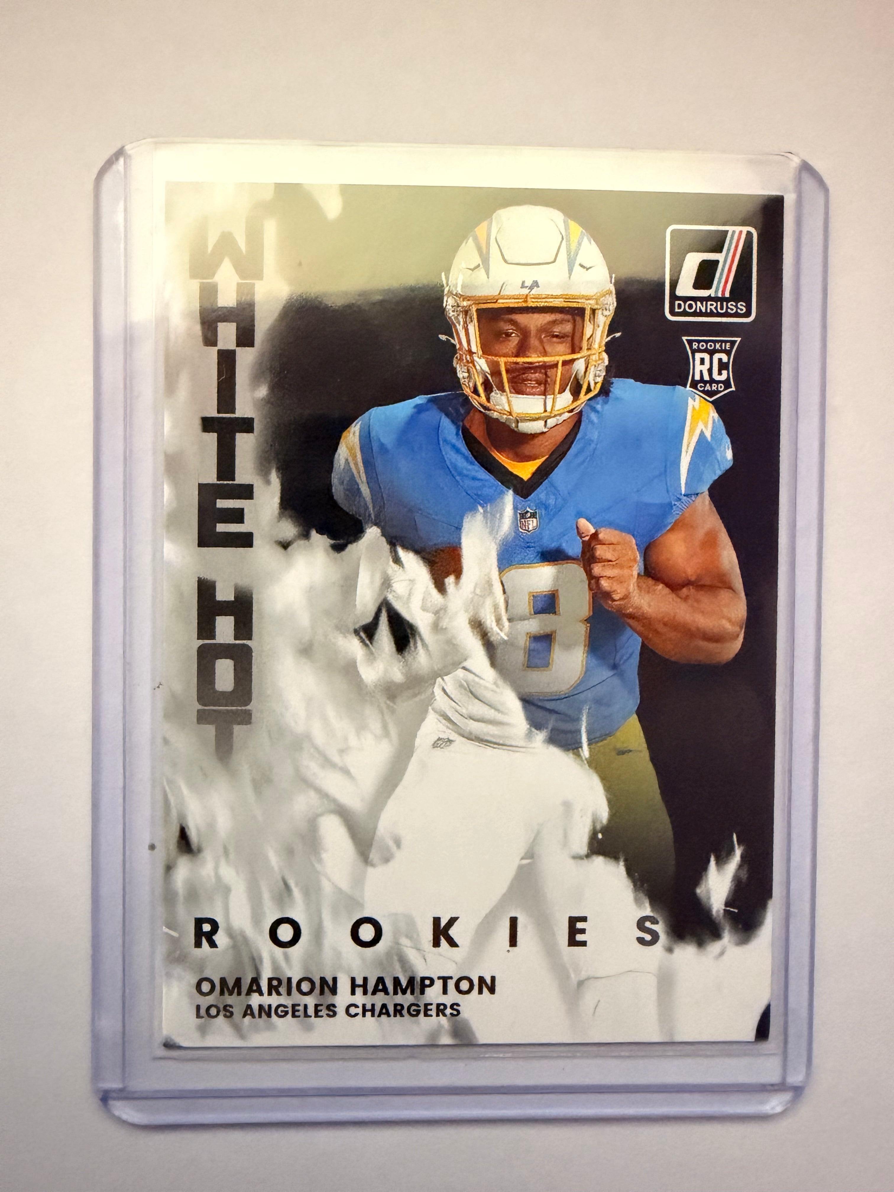 Donruss White Hot Rookies Omarion Hampton – Los Angeles Chargers insert.