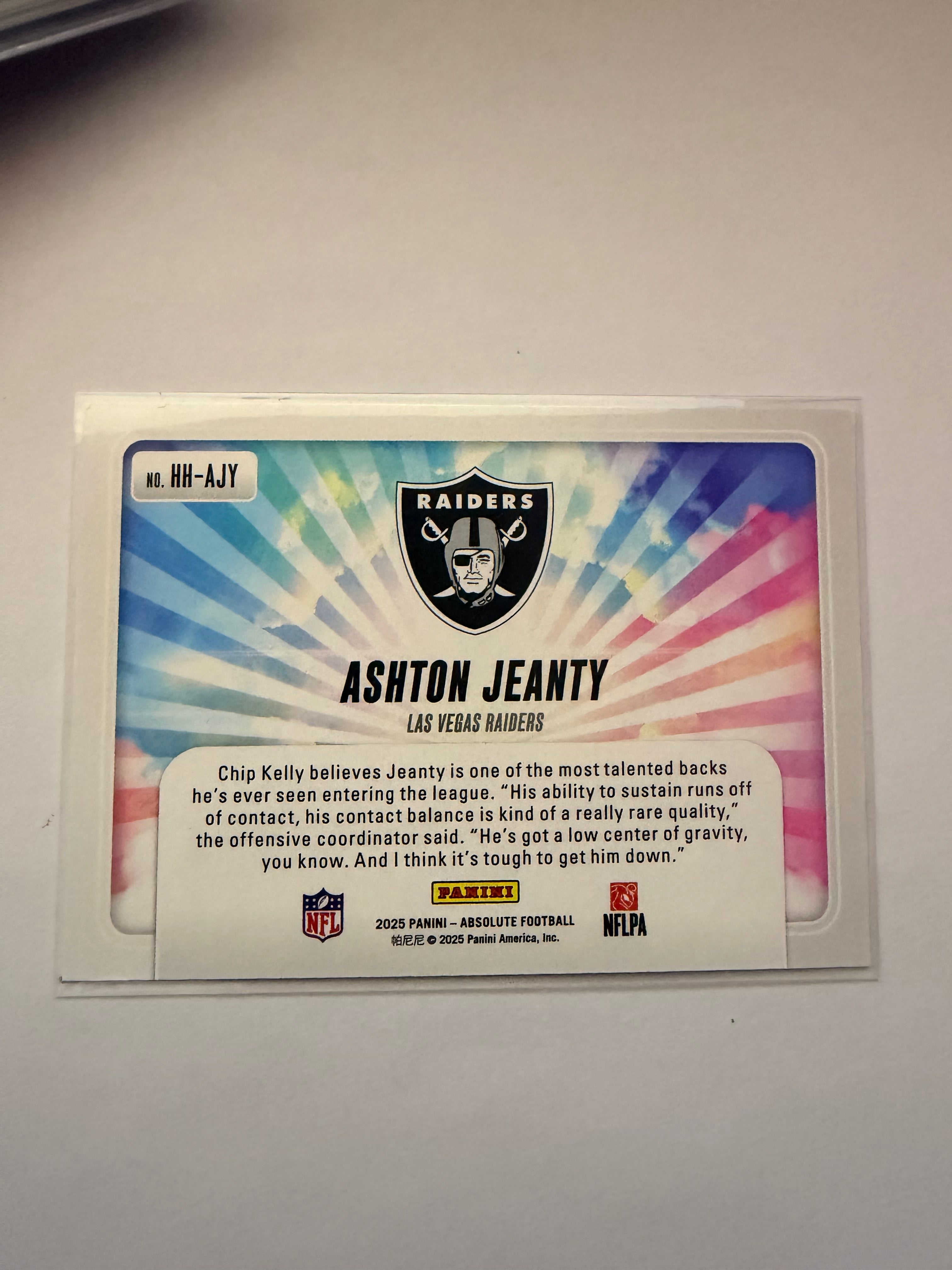2025 Panini Absolute “Hog Heaven” Ashton Jeanty RC – Las Vegas Raiders insert.