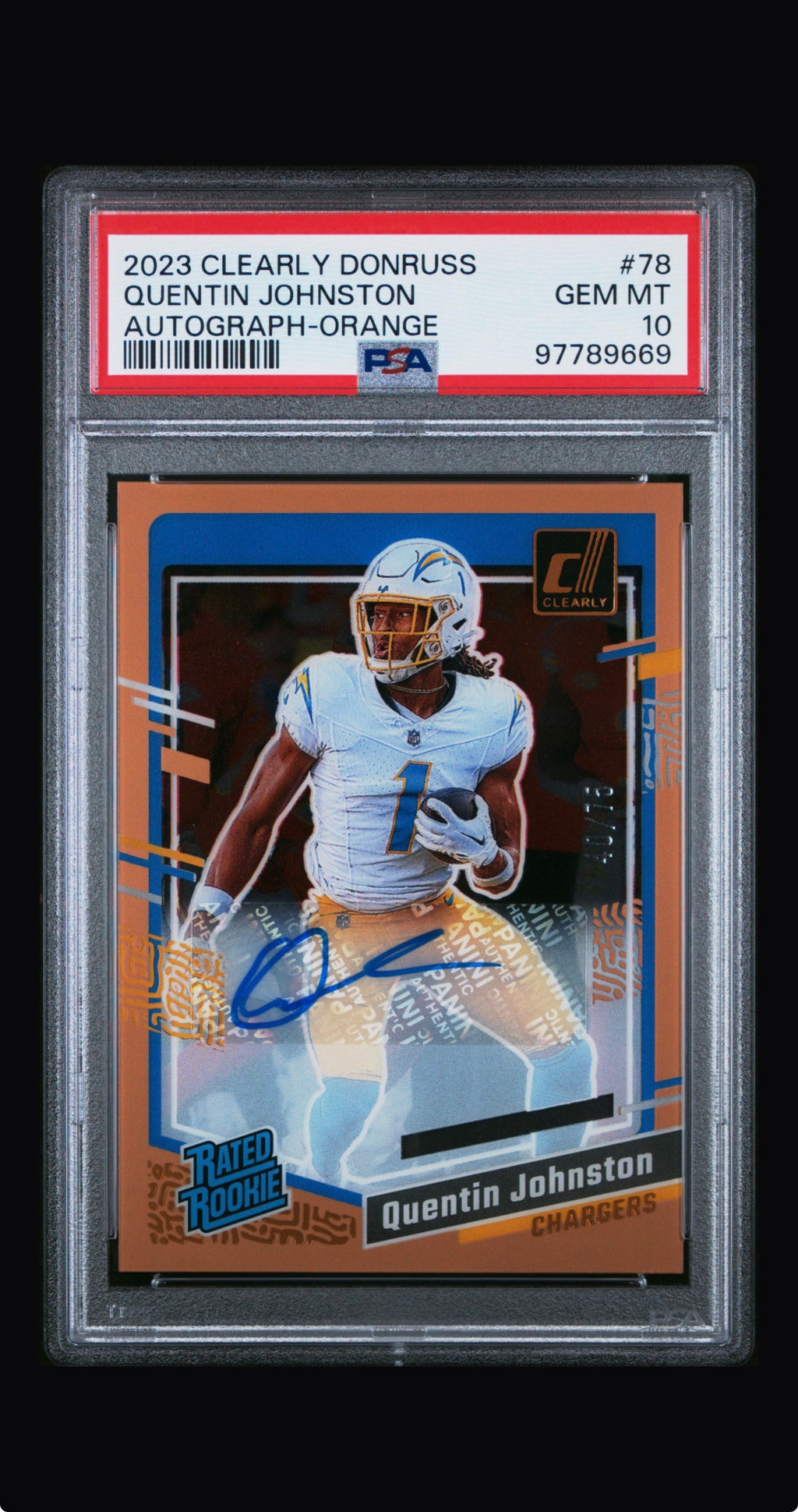 2023 Panini Clearly Donruss Quentin Johnston rated rookie auto PSA 10 numbered !