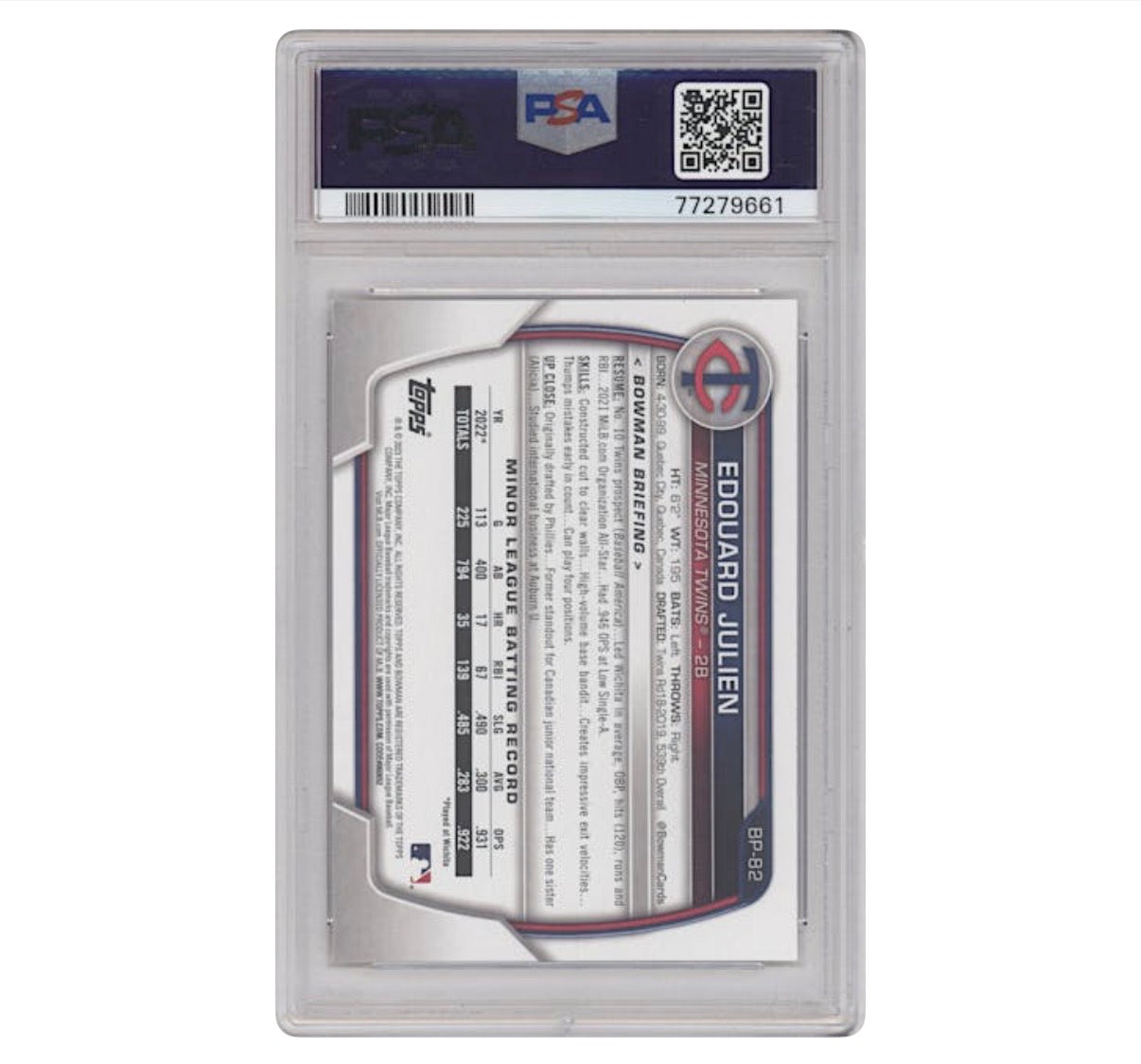Edouard Julien – 2023 Bowman Paper Prospects 1st Bowman – #BP82 – PSA 10 GEM MINT