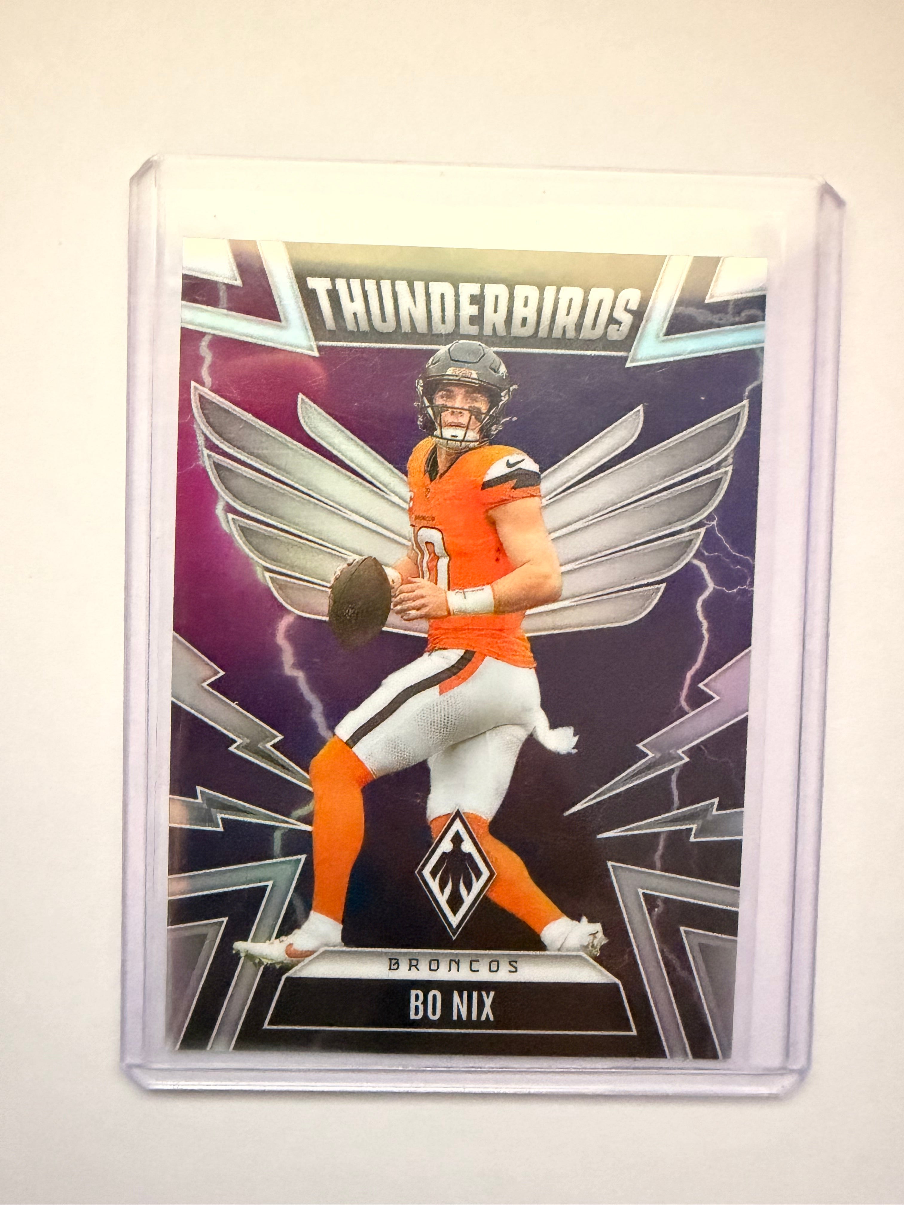 2025 Panini Phoenix “Thunderbirds” Bo Nix RC – Denver Broncos rookie insert.