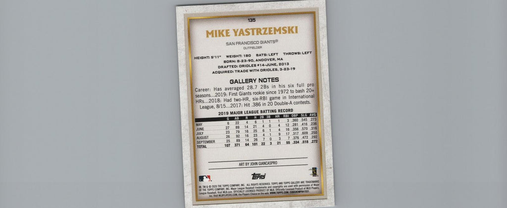 2020 Topps Gallery #135 Mike Yastrzemski Artist's Proofs