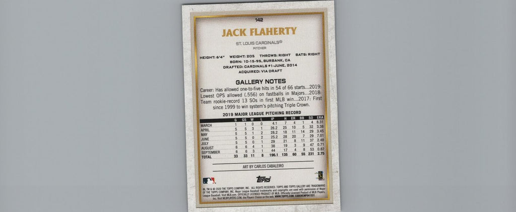 2020 Topps Gallery #142 Jack Flaherty Private Issue #/250
