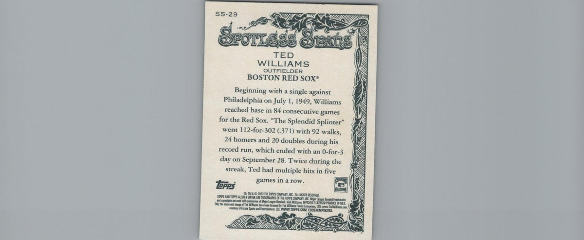 2023 Topps Allen & Ginter #SS-29 Ted Williams Spotless Spans