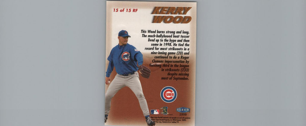 1999 Fleer Tradition #15 RF Kerry Wood Rookie Flashback