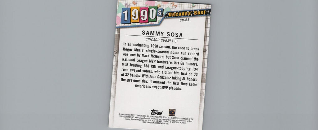2020 Topps #DB-65 Sammy Sosa Decades' Best Platinum (Series One) #/1