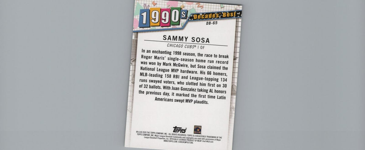 2020 Topps #DB-65 Sammy Sosa Decades' Best Platinum (Series One) #/1