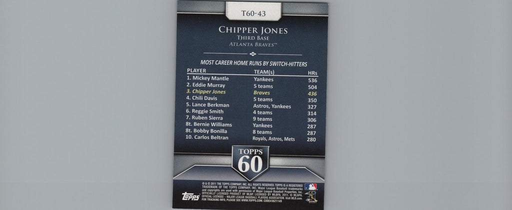 2011 Topps #T60-43 Chipper Jones Topps 60