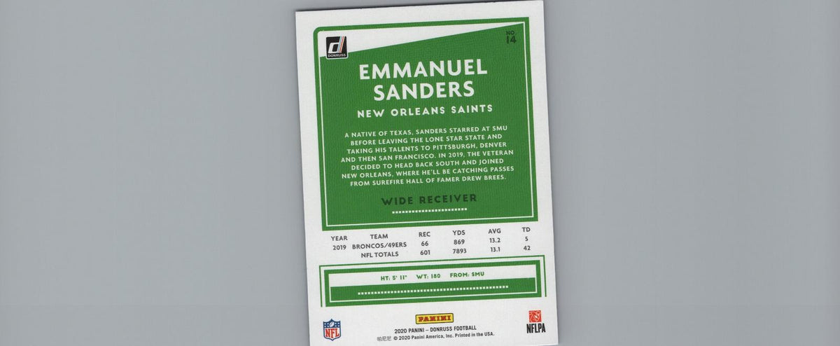 2020 Donruss #14 Emmanuel Sanders Press Proof Blue