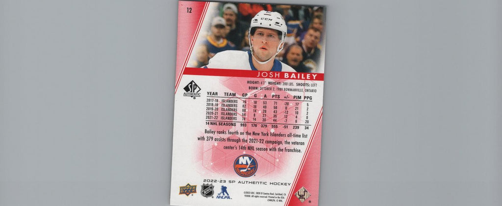 2022-23 SP Authentic #12 Josh Bailey Limited Red