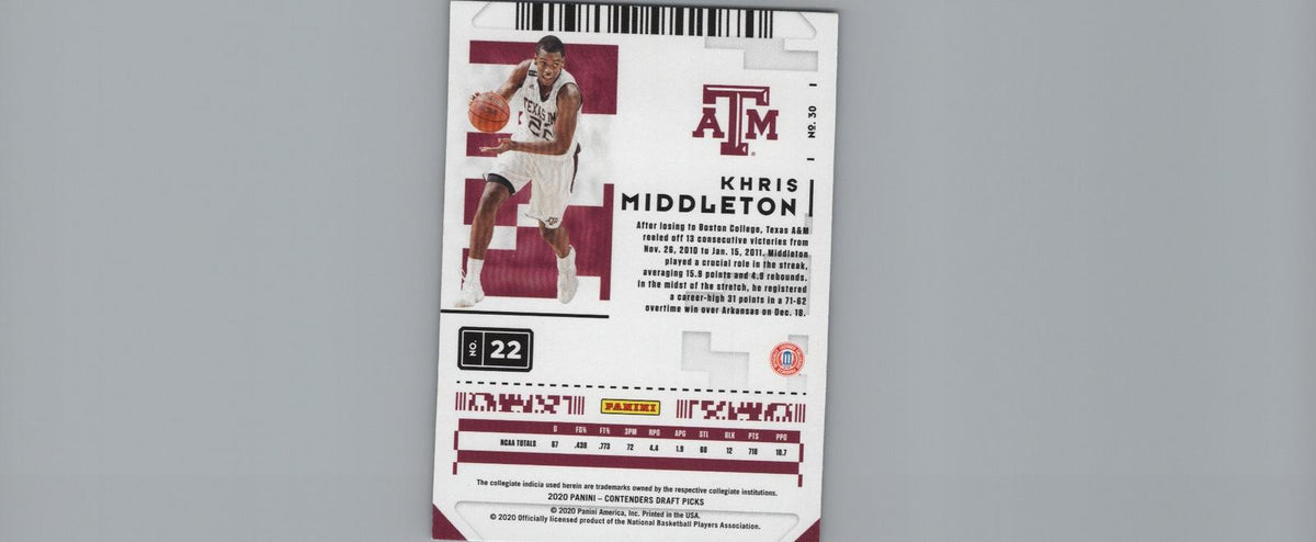 2020 Panini Contenders Draft Picks #30 Khris Middleton Tournament Ticket #/49
