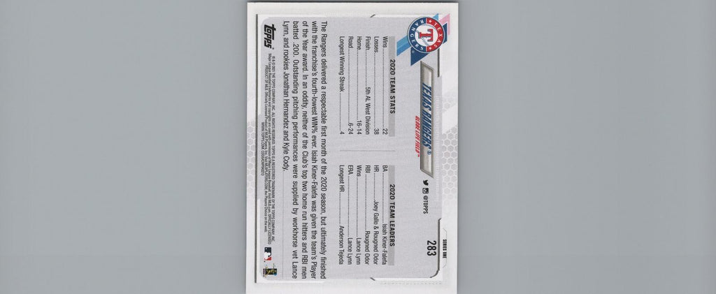 2021 Topps #283 Texas Rangers Gold #/2021