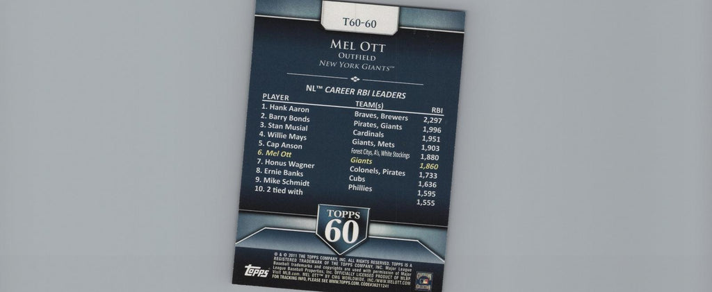 2011 Topps #T60-60 Mel Ott Topps 60
