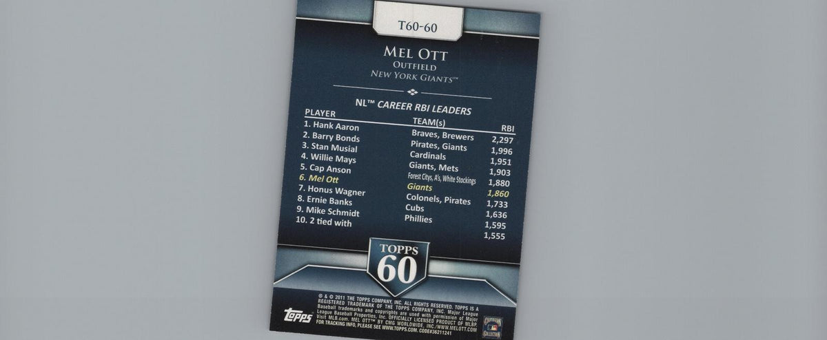 2011 Topps #T60-60 Mel Ott Topps 60