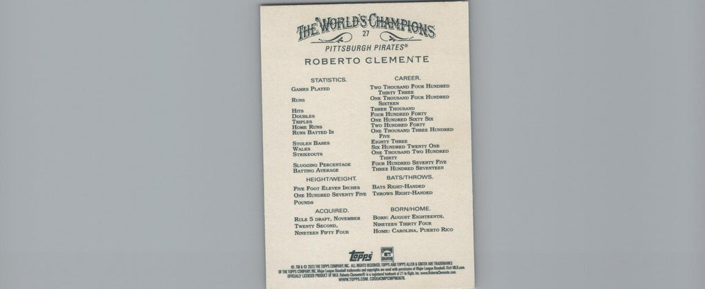 2023 Topps Allen & Ginter #27 Roberto Clemente Silver Portrait