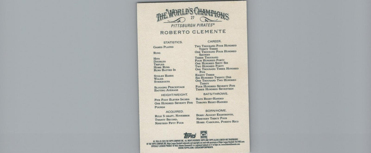 2023 Topps Allen & Ginter #27 Roberto Clemente Silver Portrait