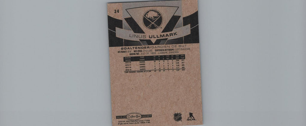 2019-20 O-Pee-Chee #34 Linus Ullmark Blue-Border