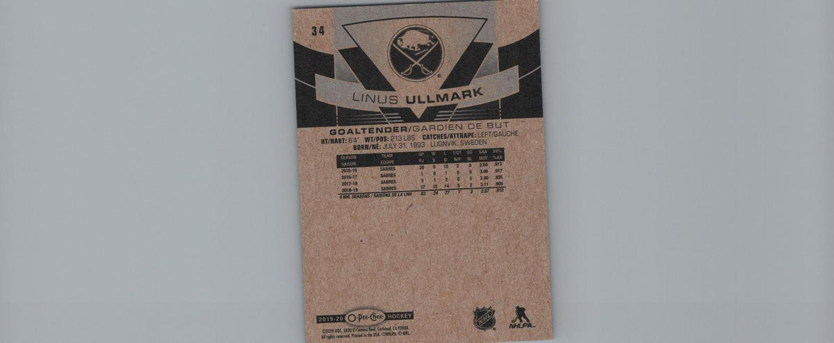 2019-20 O-Pee-Chee #34 Linus Ullmark Blue-Border