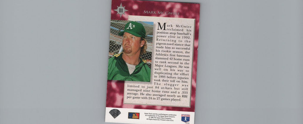 1994 Upper Deck #W8 Mark McGwire Diamond Collection