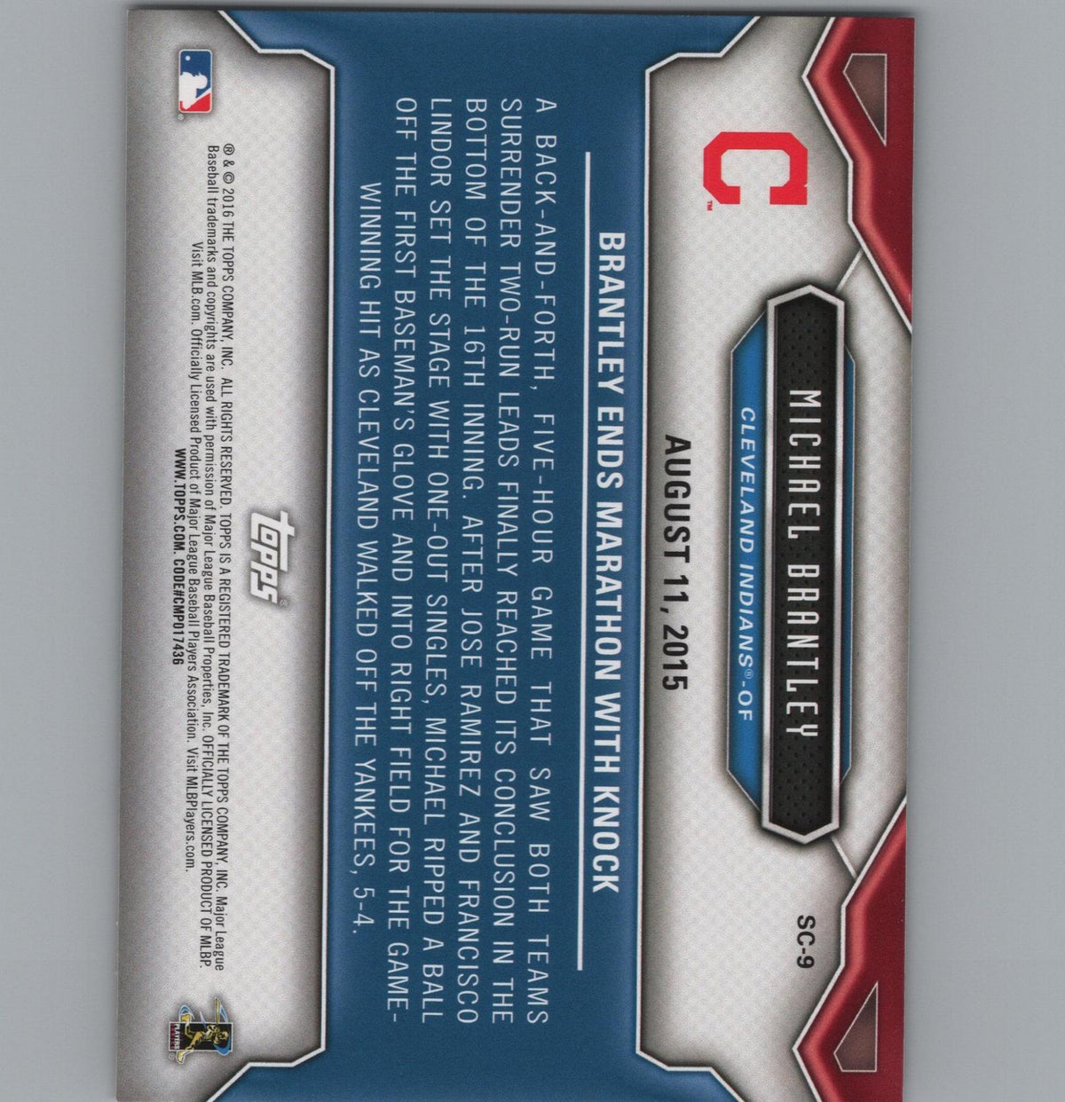 2016 Topps Opening Day #SC-9 Michael Brantley Superstar Celebrations