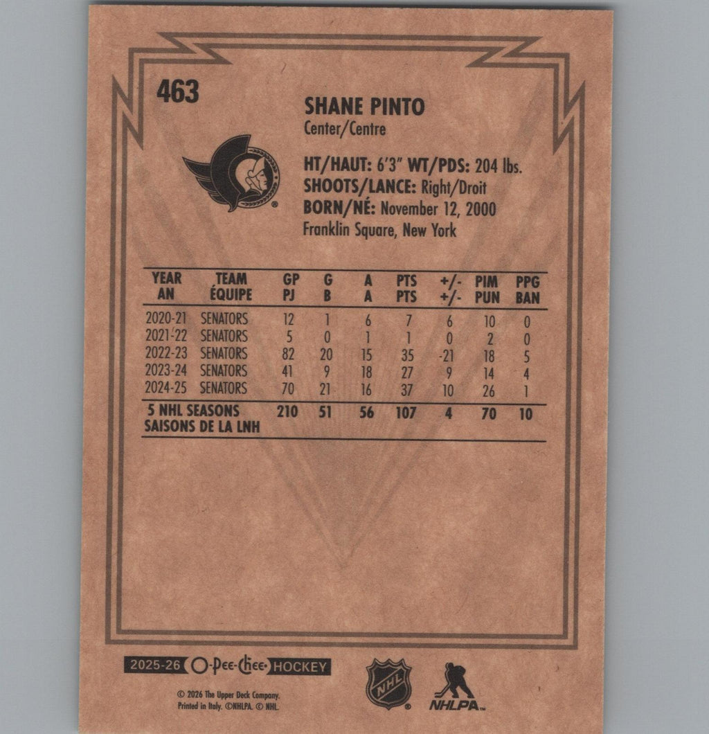 2025-26 O-Pee-Chee #NNO Shane Pinto Retro Blank Backs