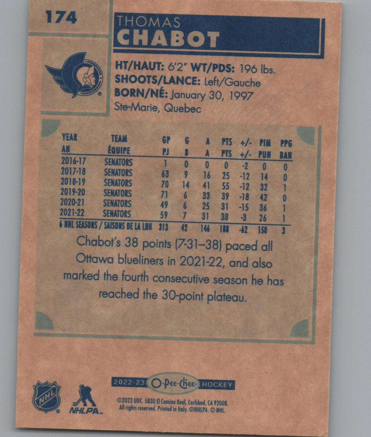 2022-23 O-Pee-Chee #174 Thomas Chabot Retro