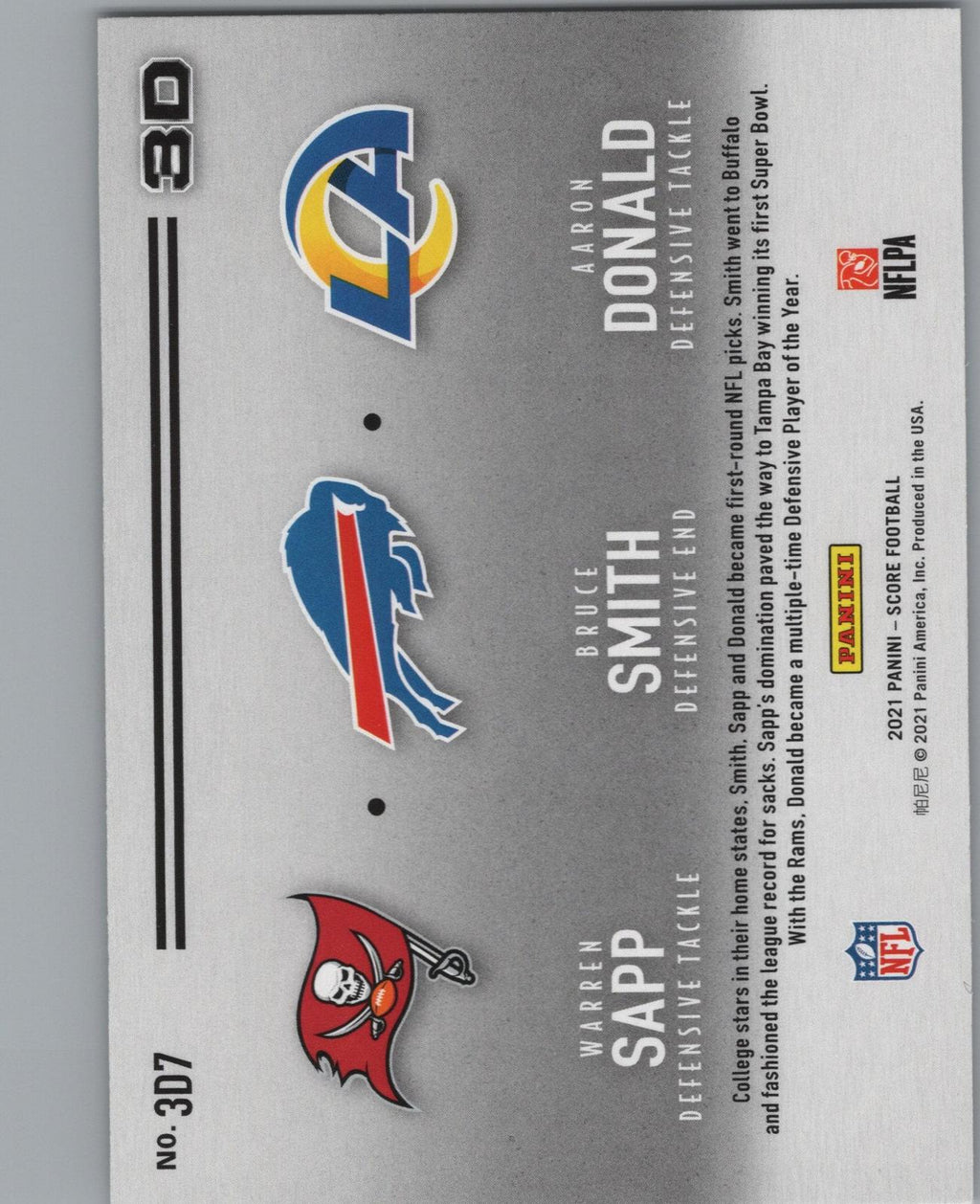2021 Score #3D7 Aaron Donald / Bruce Smith / Warren Sapp 3D
