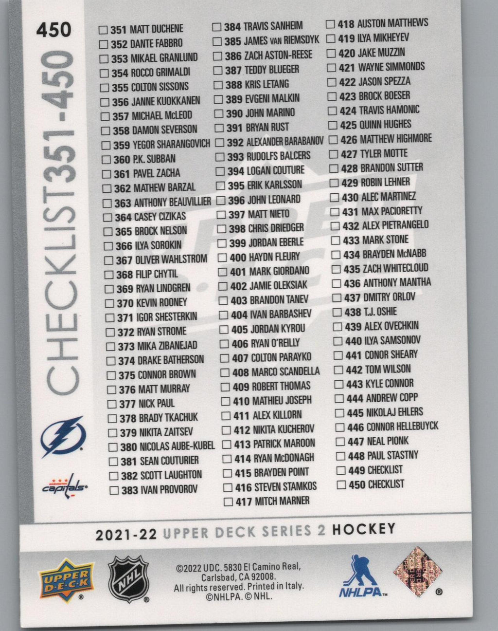 2021-22 Upper Deck #450 Nikita Kucherov / Alex Ovechkin