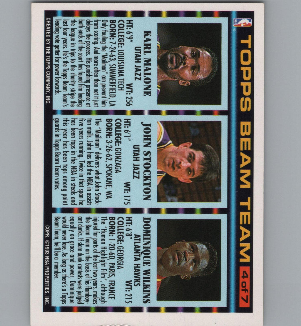 1992-93 Topps #4 Dominique Wilkins / John Stockton / Karl Malone Beam Team