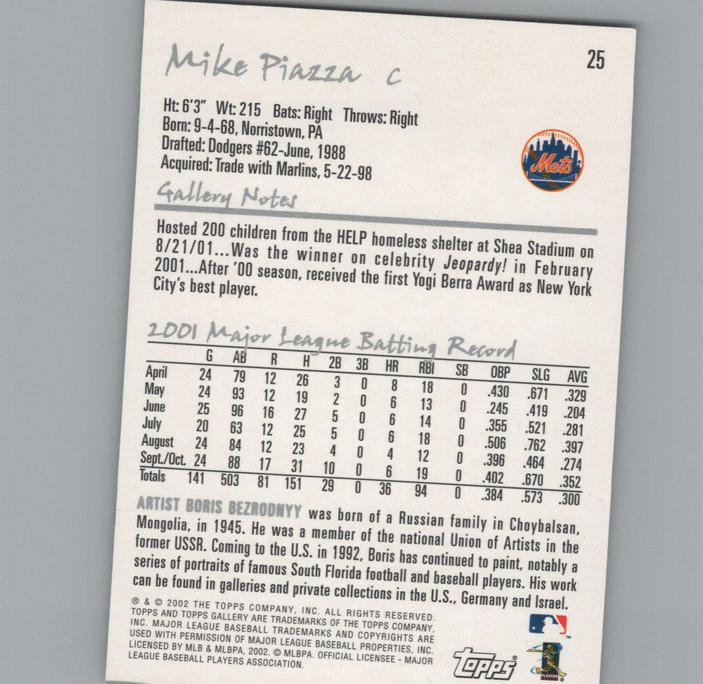 2002 Topps Gallery #25 Mike Piazza Veteran Variation 1 : Black Jersey