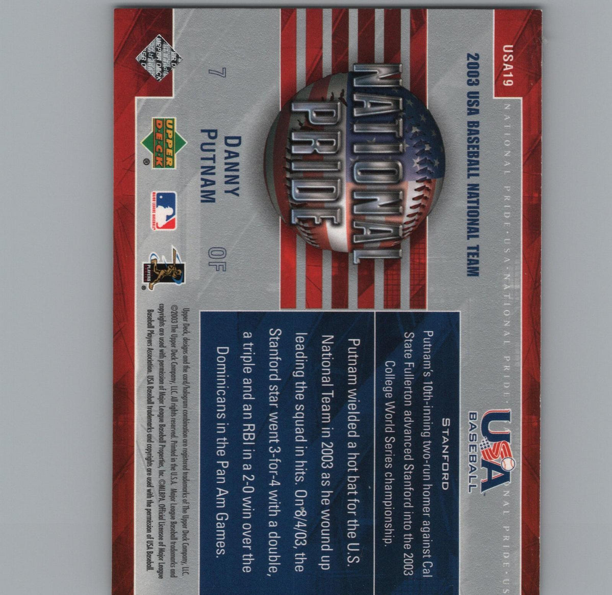 2004 Upper Deck #USA16 Dustin Pedroia National Pride