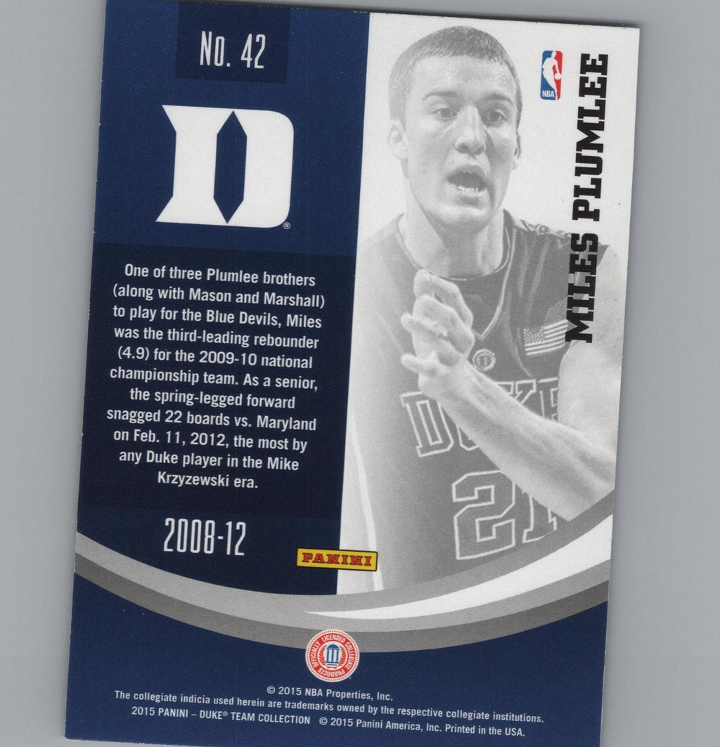 2015 Panini Duke Blue Devils #42 Miles Plumlee