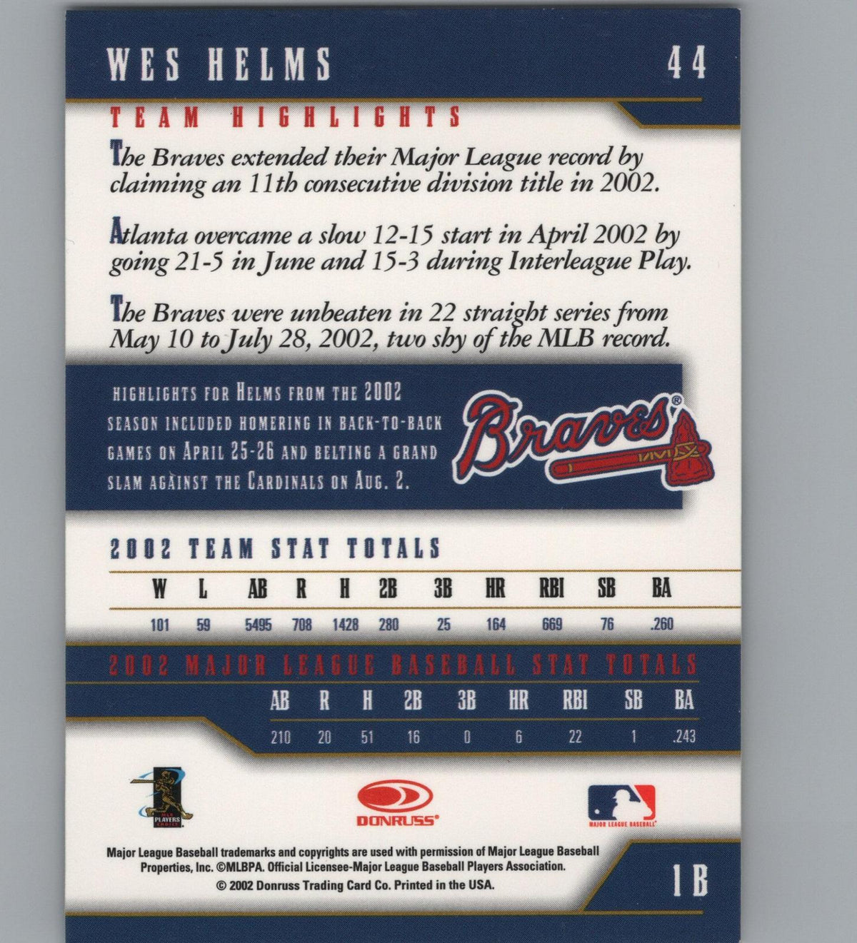 2003 Donruss Team Heroes #44 Wes Helms