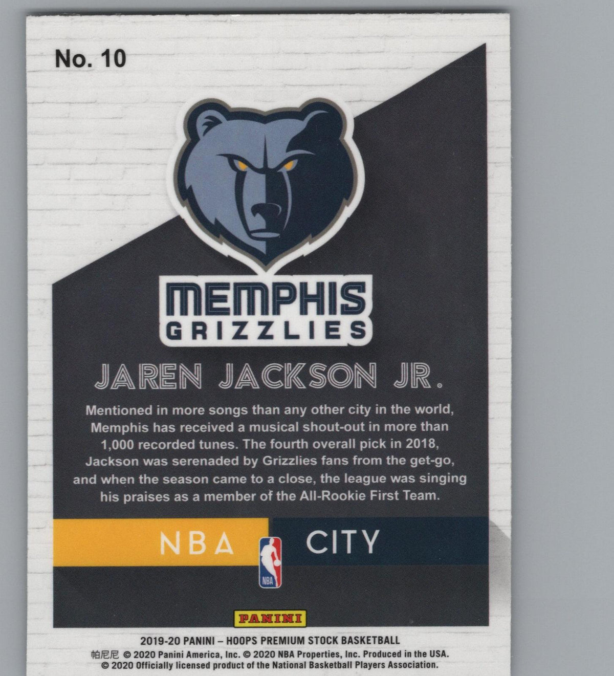 2019-20 Hoops Premium Stock #10 Jaren Jackson Jr. NBA City