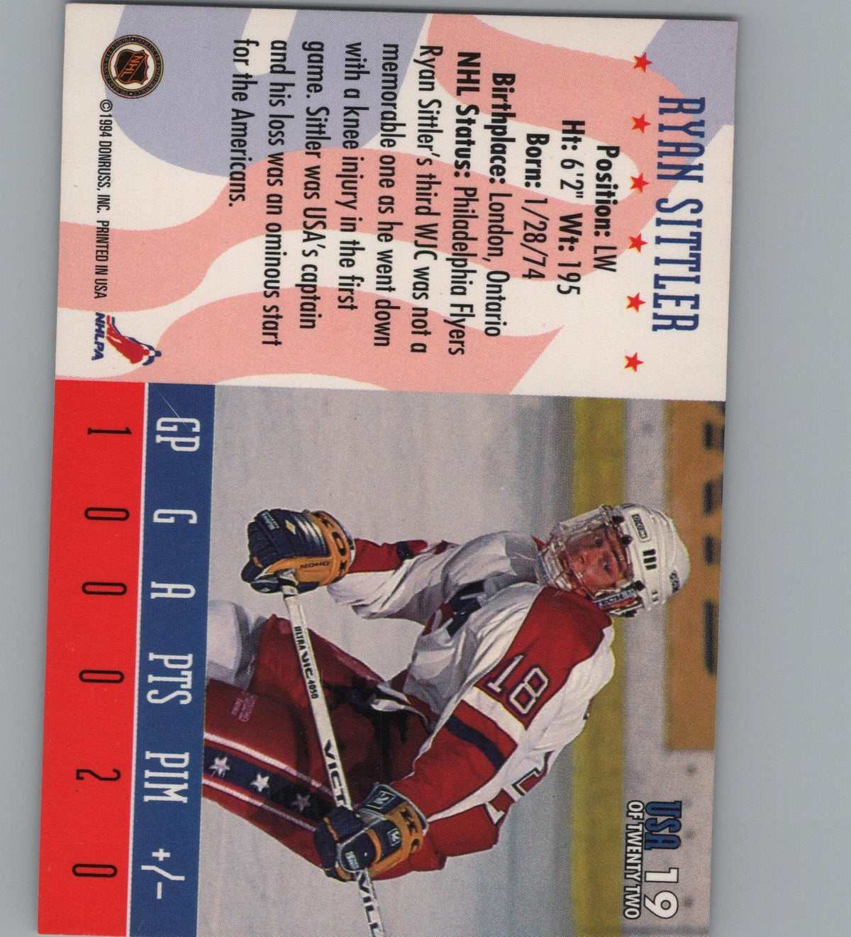 1993-94 Donruss #USA 19 Ryan Sittler 1994 World Junior Championship USA