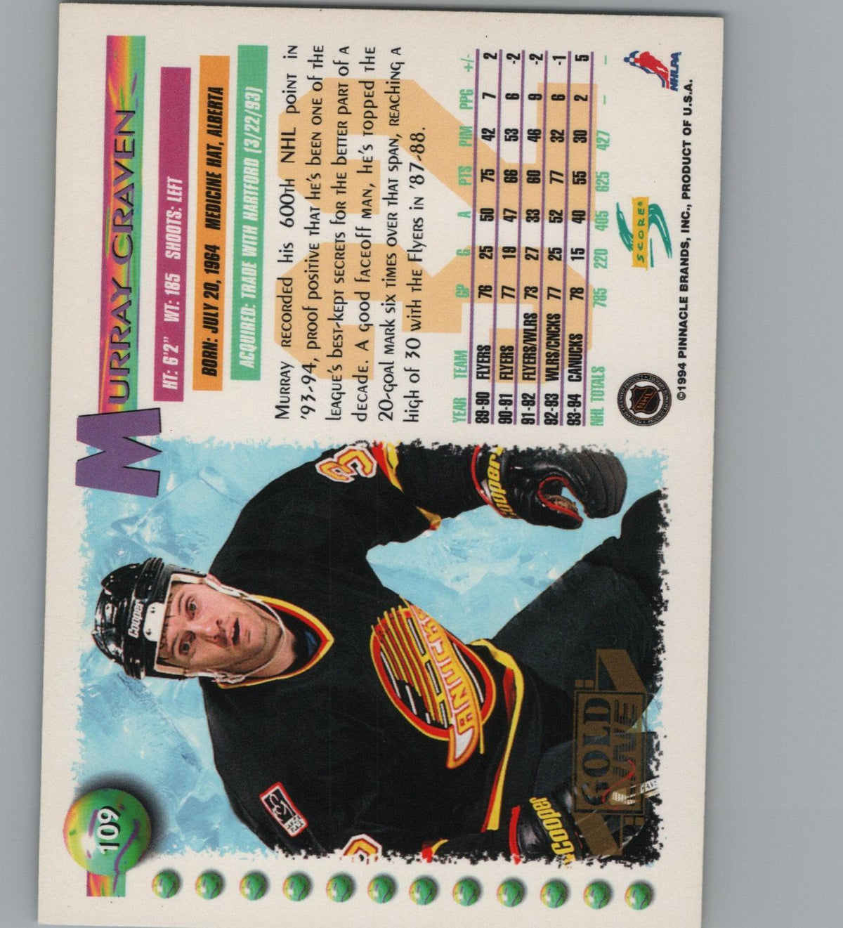 1994-95 Score #109 Murray Craven Gold Line