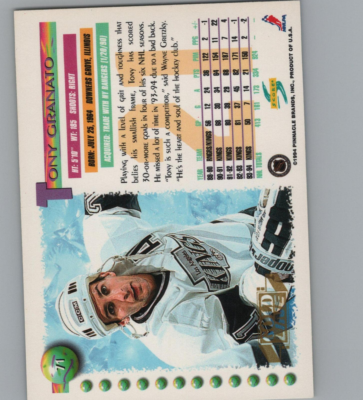 1994-95 Score #71 Tony Granato Gold Line