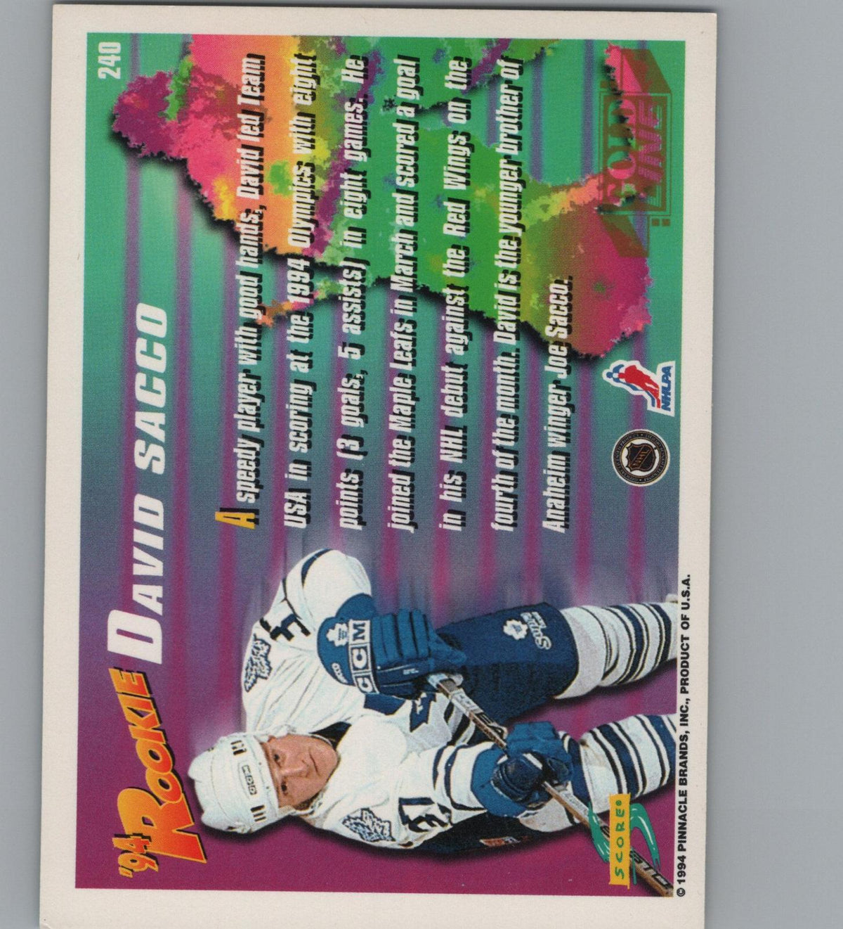 1994-95 Score #240 David Sacco Gold Line