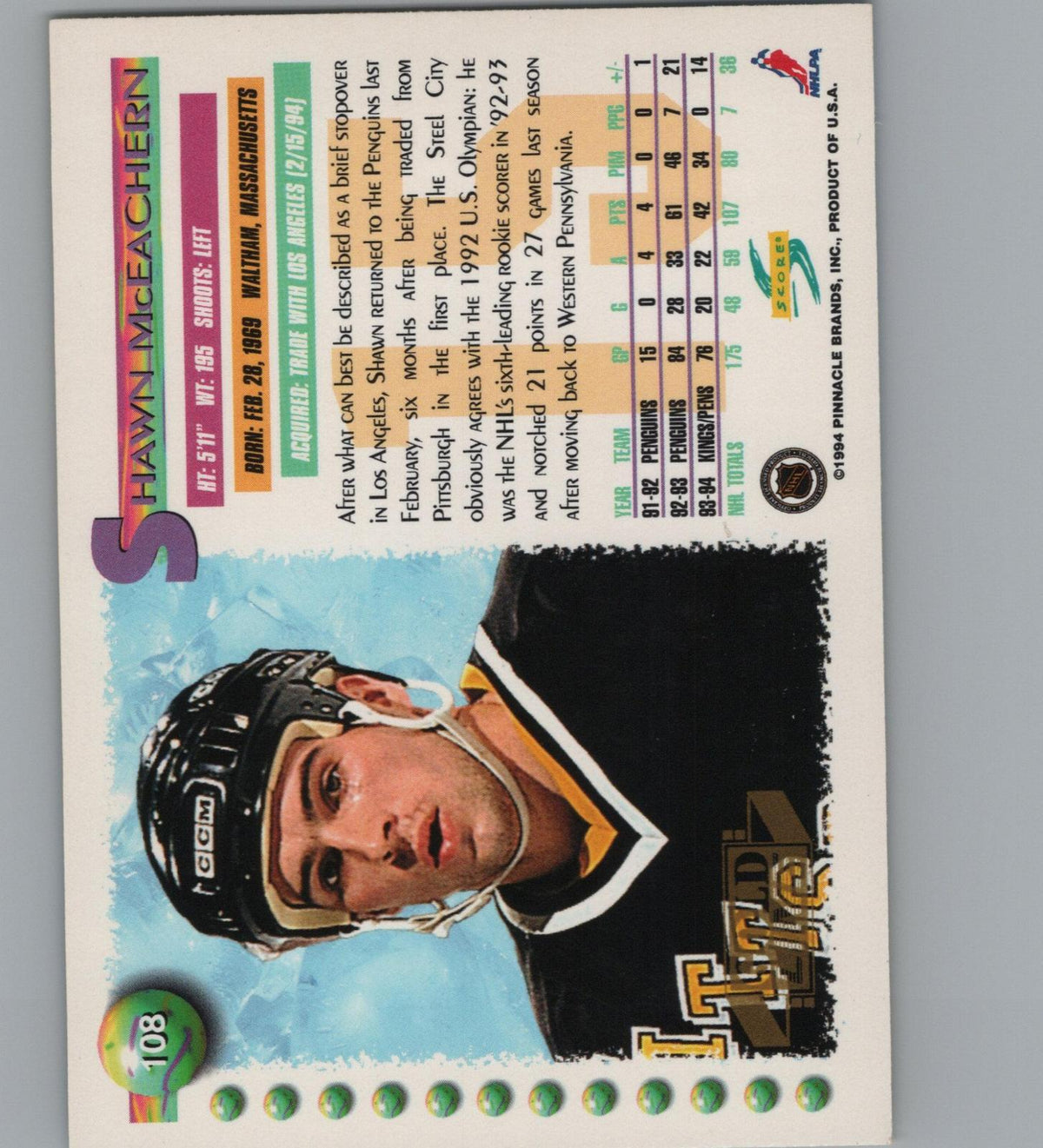 1994-95 Score #108 Shawn McEachern Gold Line