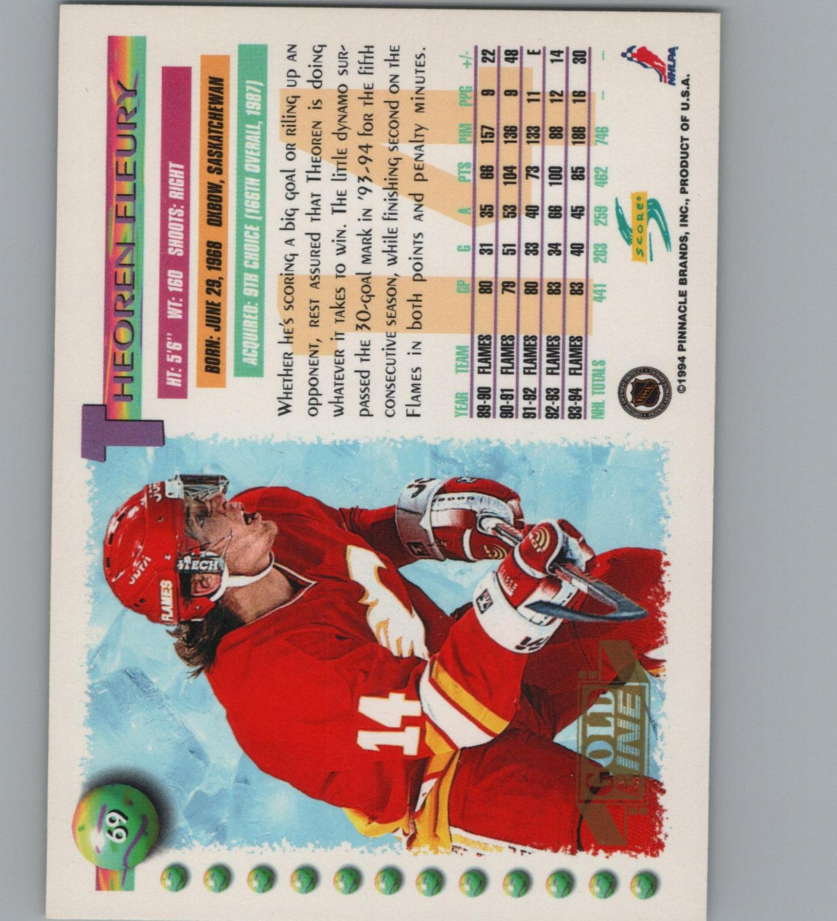 1994-95 Score #69 Theoren Fleury Gold Line